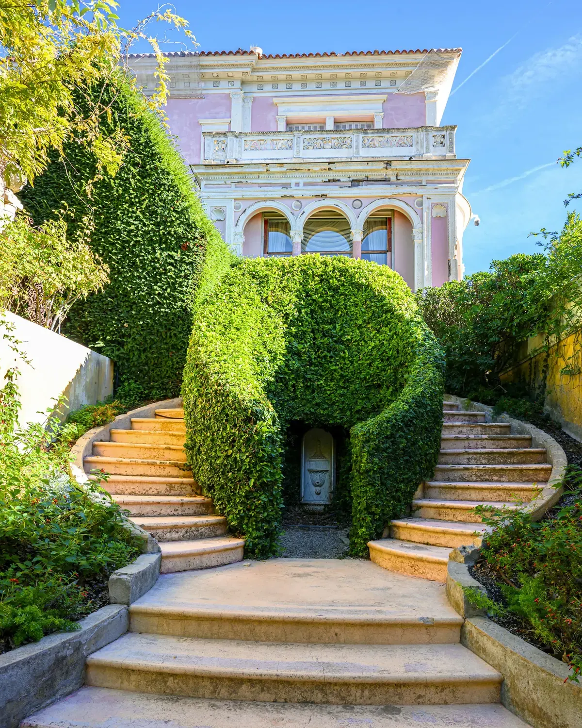 Grand staircase and formal gardens